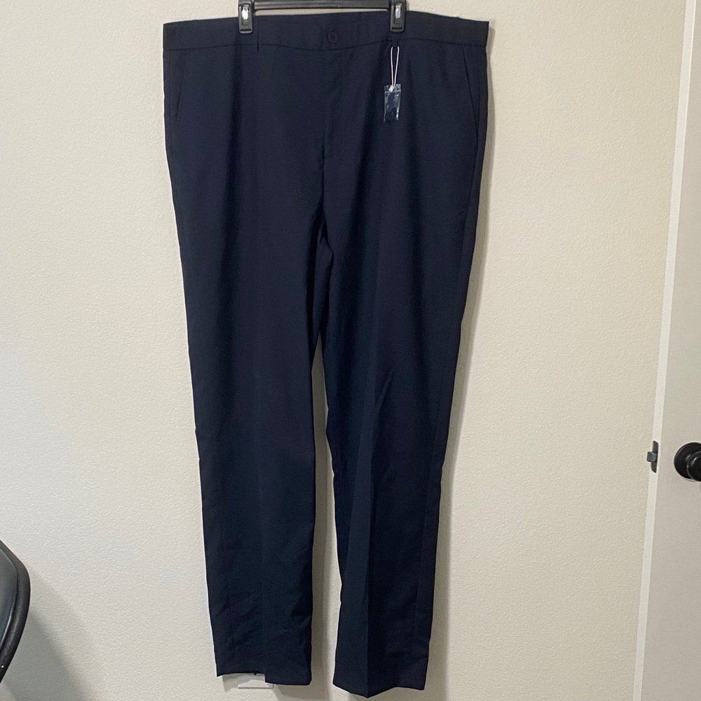 Men's Tall Classic Flat Front Dress Pants Navy - Picture 1 of 5